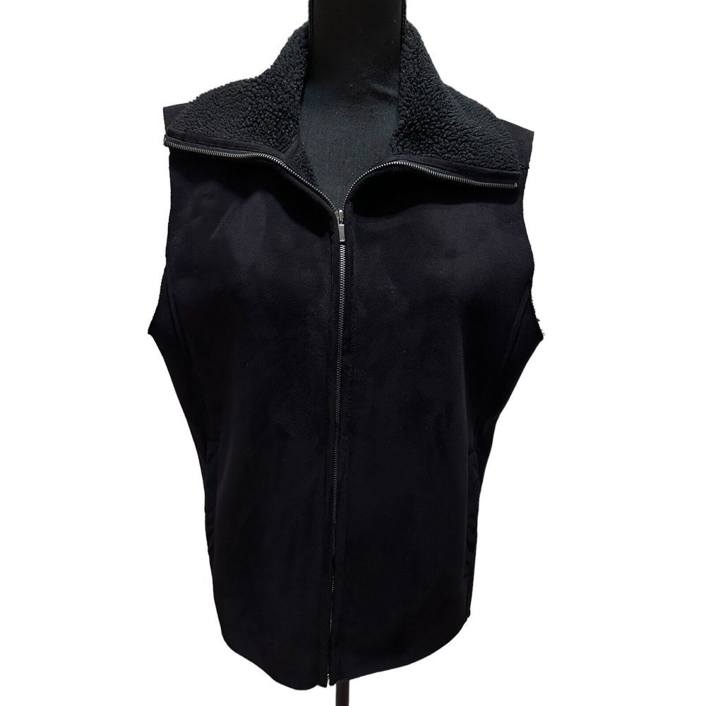 Lauren Ralph Lauren Faux Suede Sherpa Lined Vest Full Zip Women's Small Black